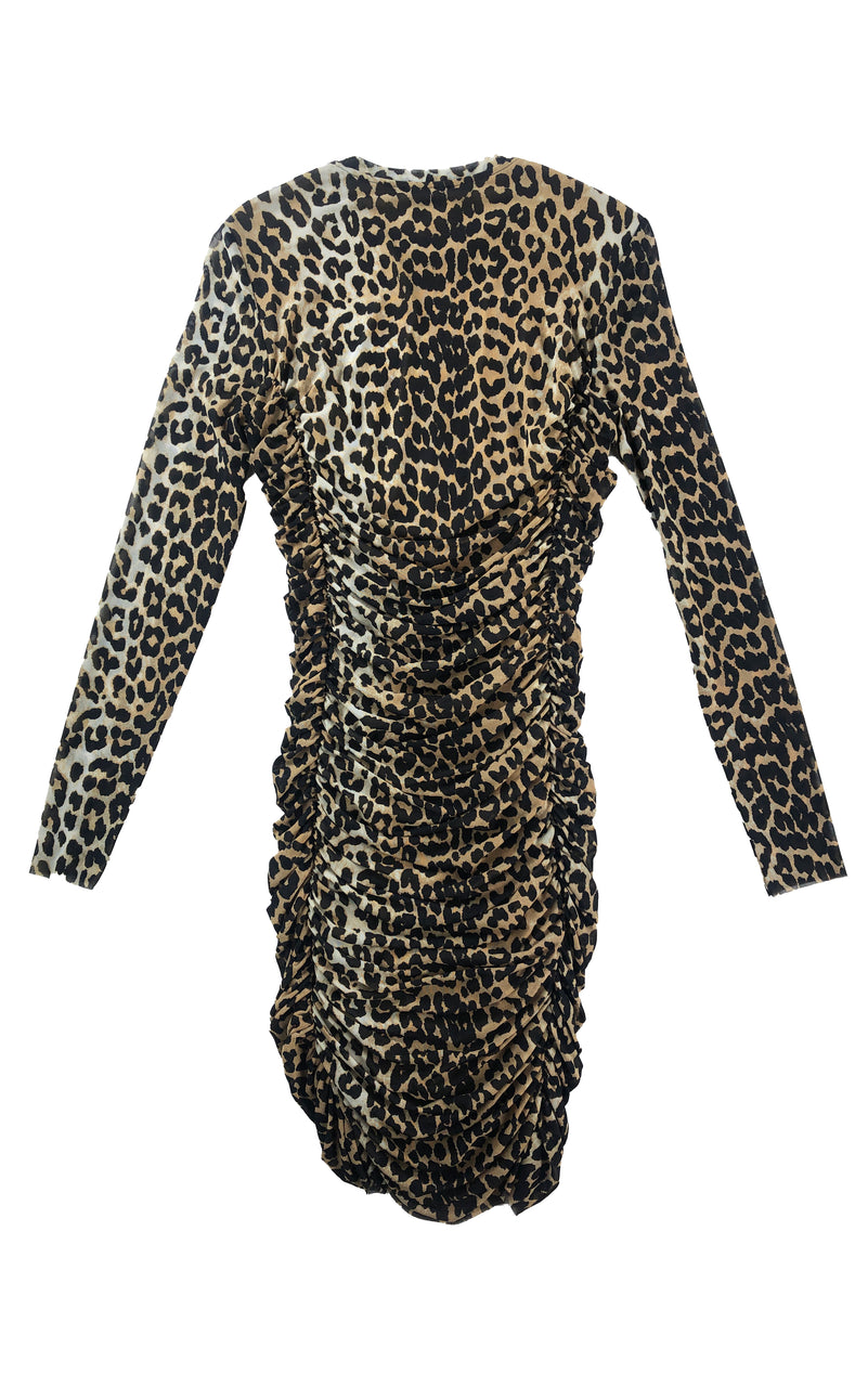 Ganni Ruched Leopard Dress