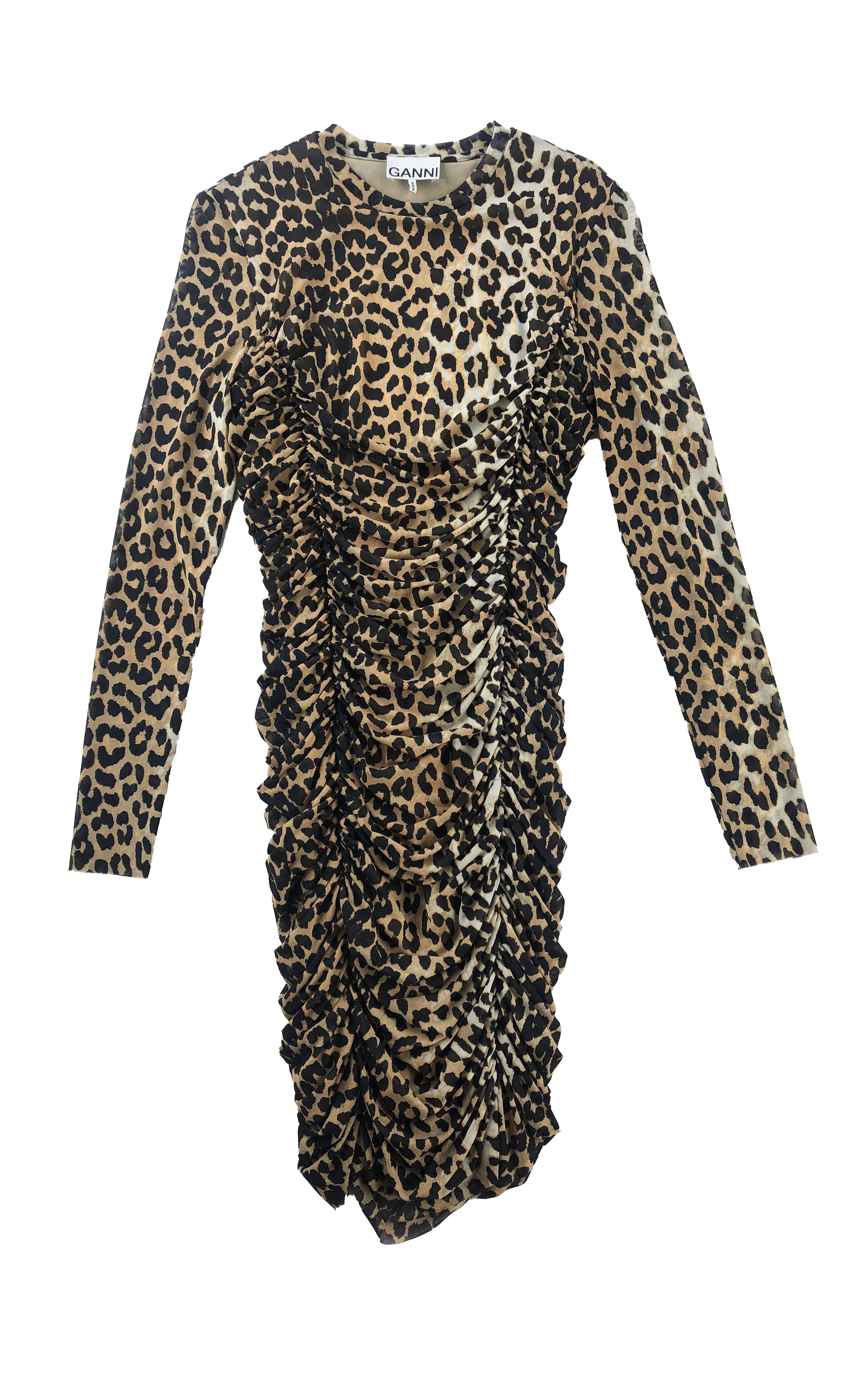 Ganni Ruched Leopard Dress