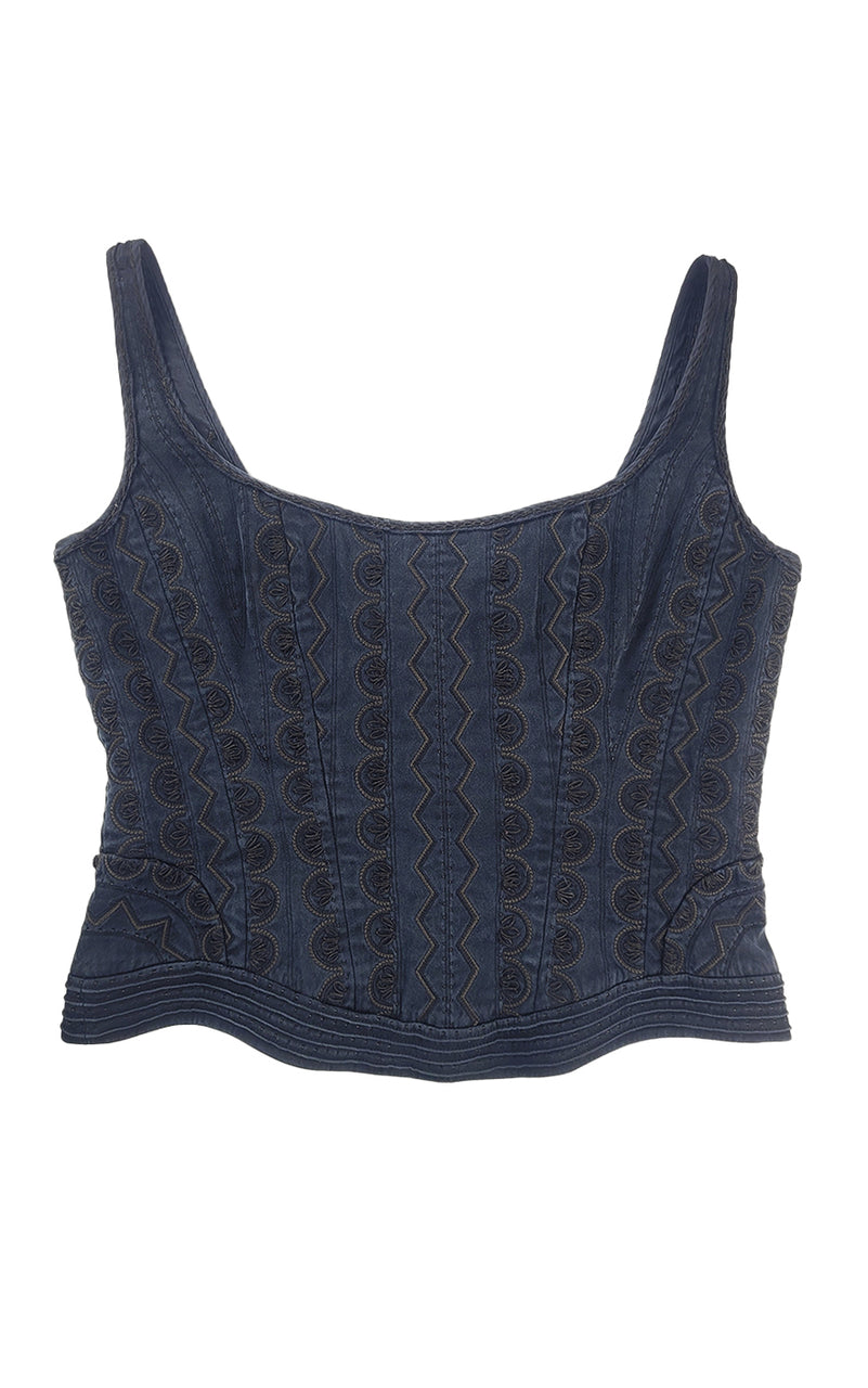 Embroidered Silk Corseted Tank