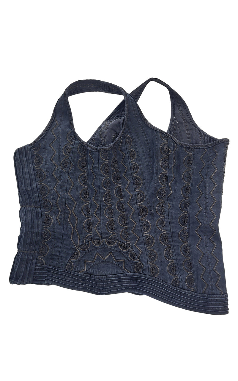 Embroidered Silk Corseted Tank