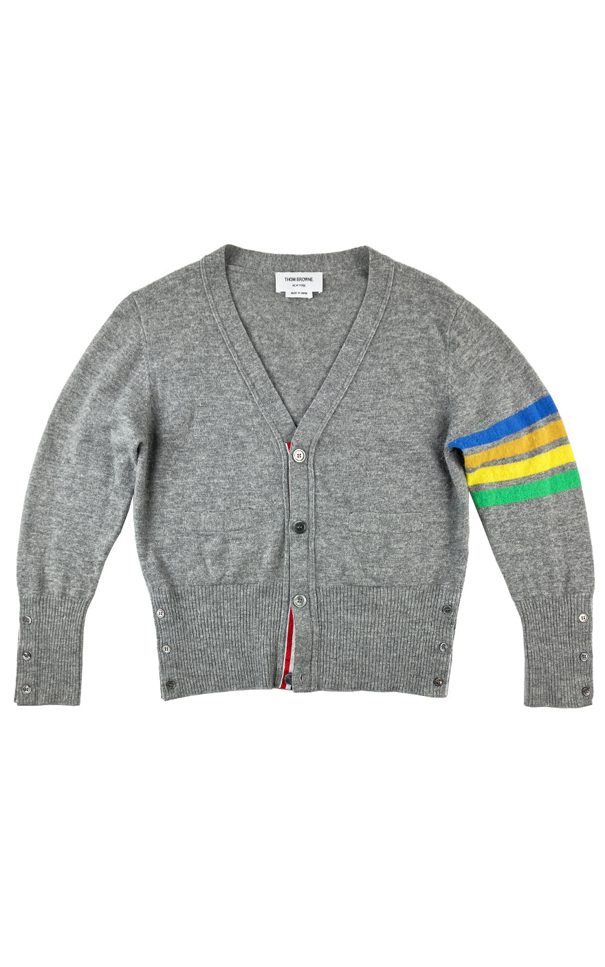 THOM BROWNE 4-Bar Cashmere Cardigan Rainbow Stripe