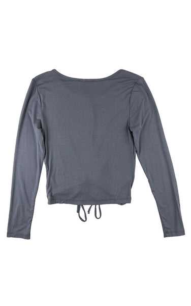 CiCi Tie Front Long Sleeve Top in Blue