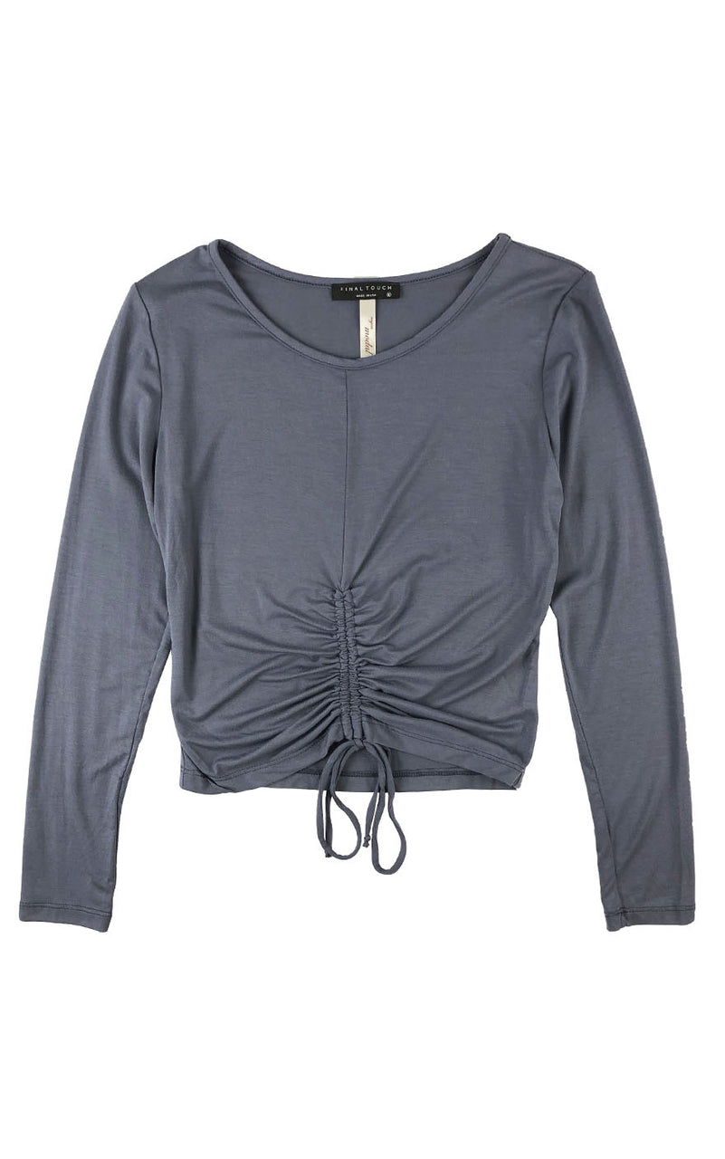 CiCi Tie Front Long Sleeve Top in Blue