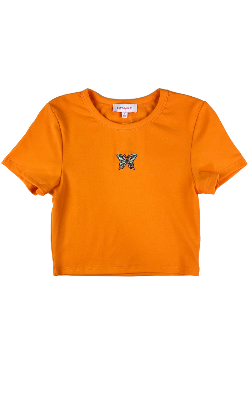 Butterfly Short Sleeve Crop Tee in Orange