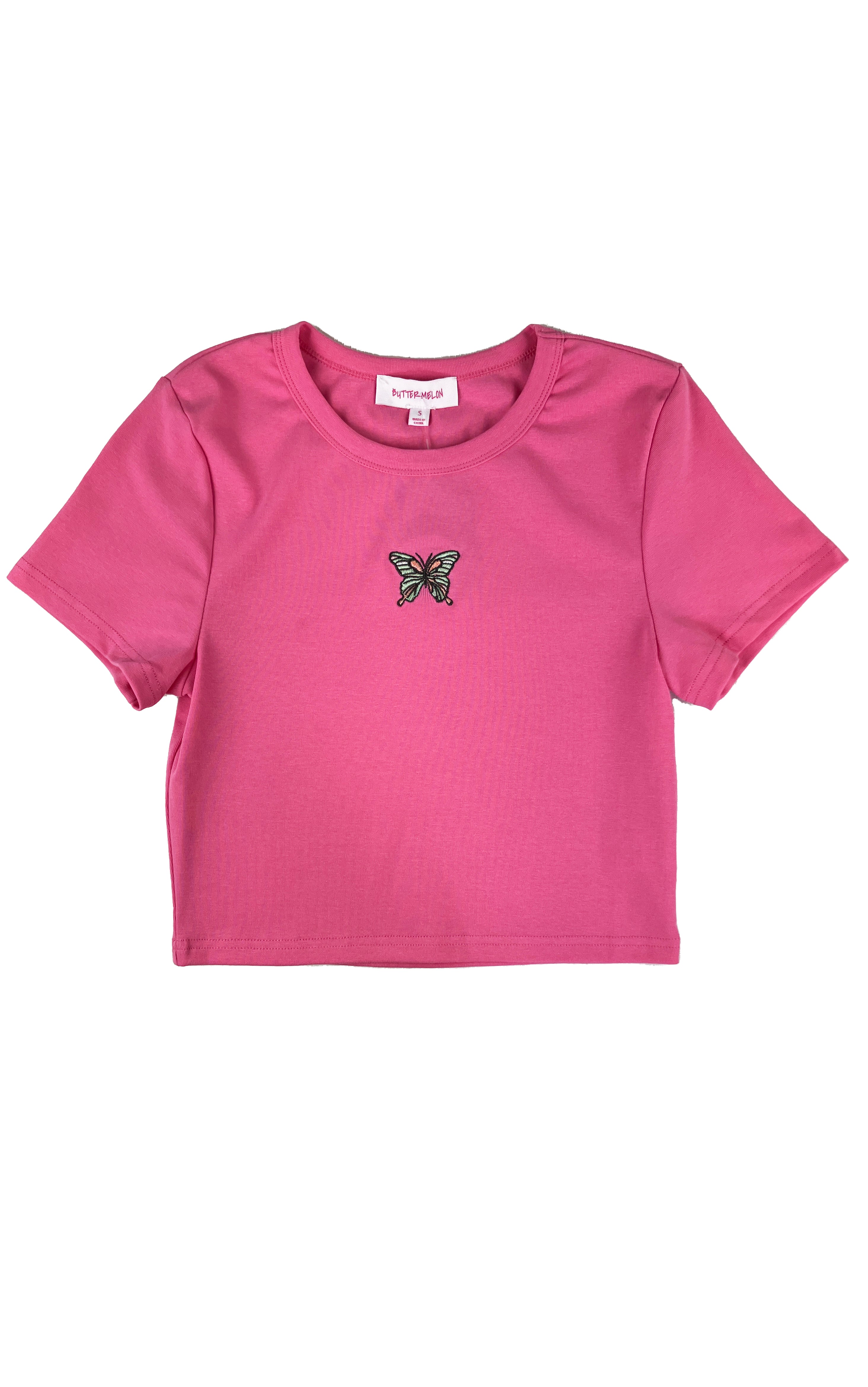Butterfly Short Sleeve Crop Tee in Pink