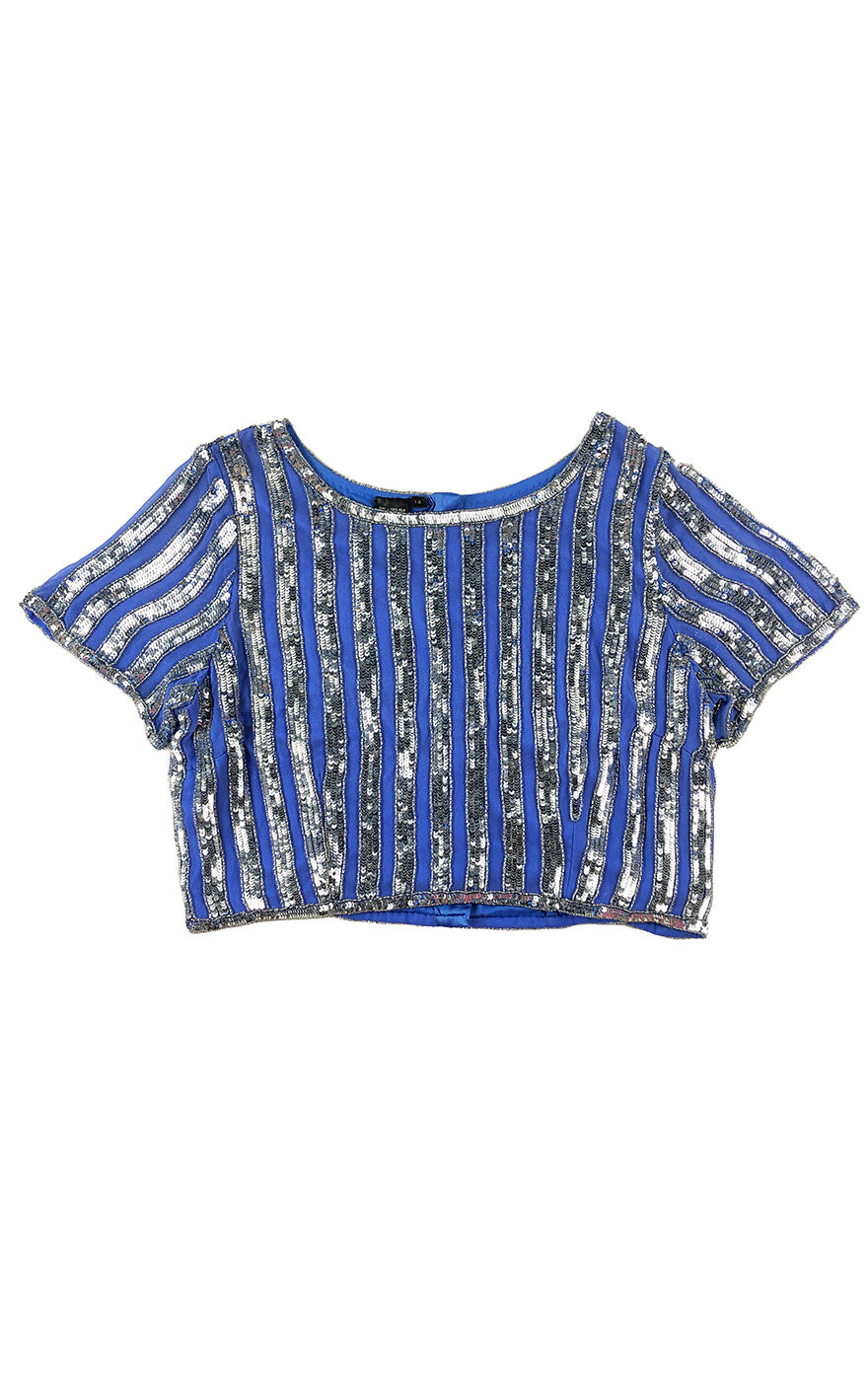 Periwinkle Silk Sequin Crop Top