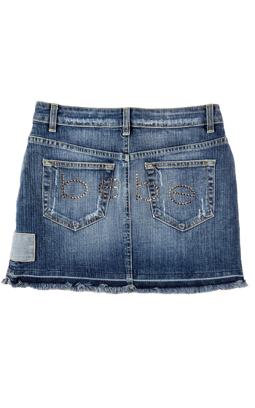 BEBE Bejeweled Denim Mini